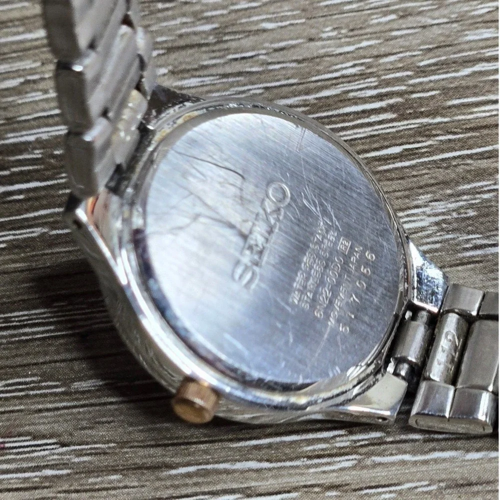 Seiko Crystal Bezel Silver Guilloche Dial Date Women's Watch 6N22-00D0 Tested
